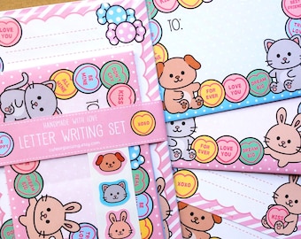 Cute Kawaii letter writing paper stationery set handmade ideal for kids children kitty cat bunny rabbit dog