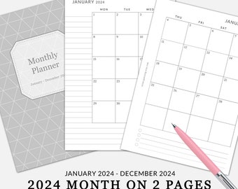 HANDMADE Printed 2024 monthly calendar planner inserts month on two pages Filofax | Louis Vuitton | Kikki.K | Gillio | Mulberry