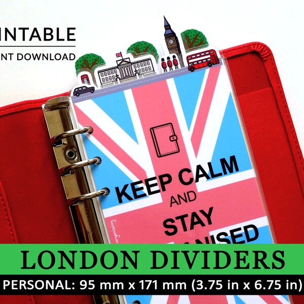 PRINTABLE Personal size cute kawaii London planner dividers Filofax | Louis Vuitton MM Agenda | Kikki.K Medium PDF Instant Download