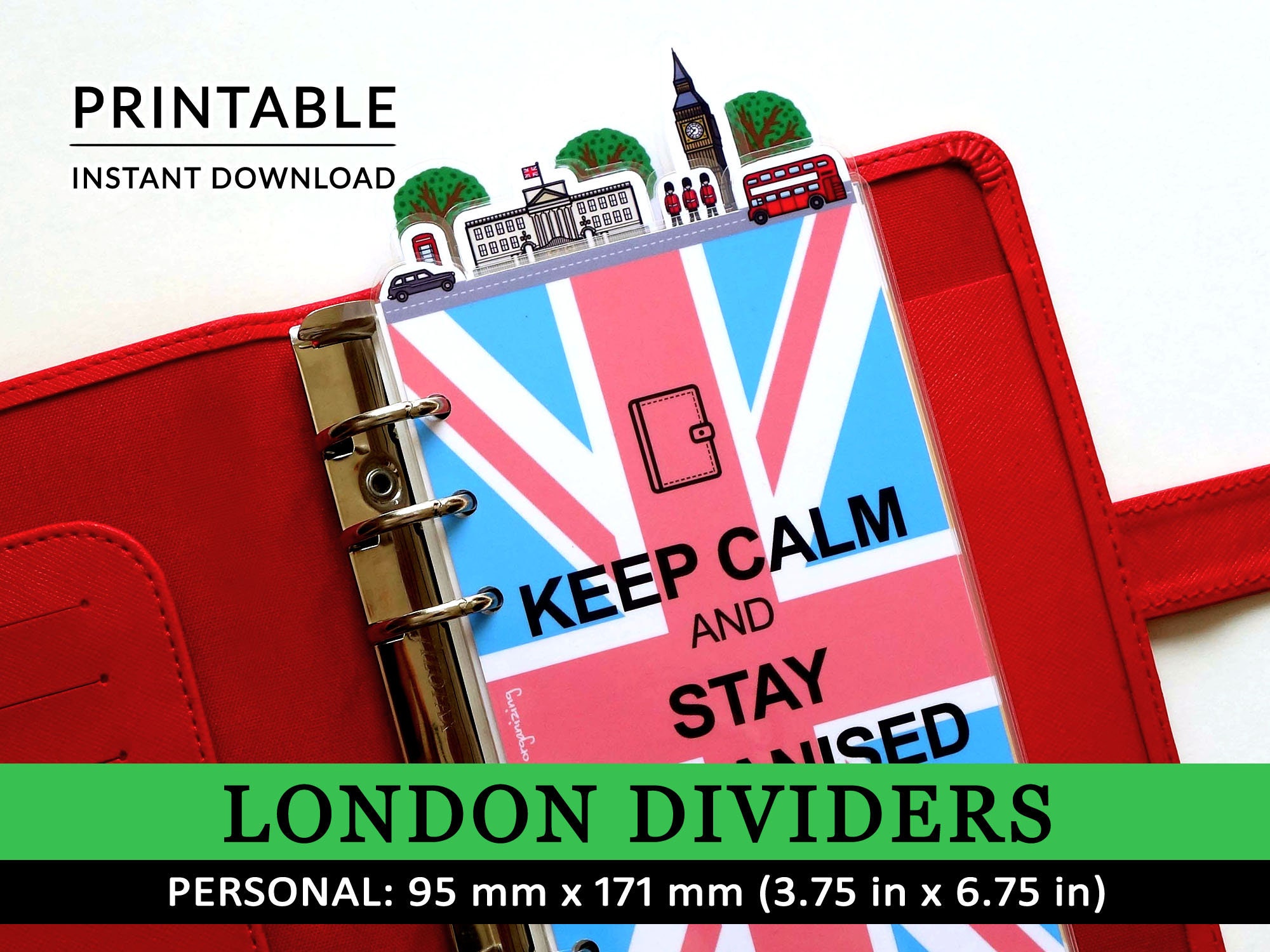 PRINTABLE Personal Size Cute Kawaii London Planner Dividers 