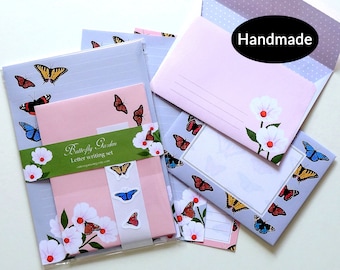 Butterfly Garden letter writing paper envelopes stickers stationery set illustrations