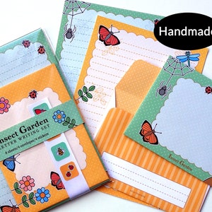 Insects Bugs letter writing paper stationery set handmade ideal for kids children boys and girls butterflies spider ladybirds grasshopper