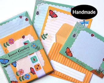 Insects Bugs letter writing paper stationery set handmade ideal for kids children boys and girls butterflies spider ladybirds grasshopper