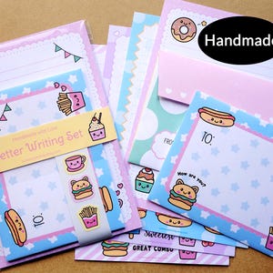 Simpatici buste in carta da lettere Kawaii, set di cancelleria fatto a mano, ideale per bambini, gelato e gelato.