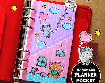 PRINTED laminated planner pocket cute cats Filofax Pocket Personal A5 | A6 | Kikki K | Louis Vuitton agenda