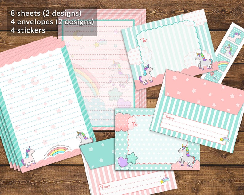 unicorn letter writing paper stationery set handmade ideal for etsy