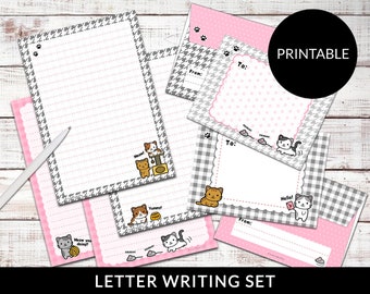 PRINTABLE Letter Writing Stationery Set Cute Kitty Cats Sheets Envelopes Instant Download