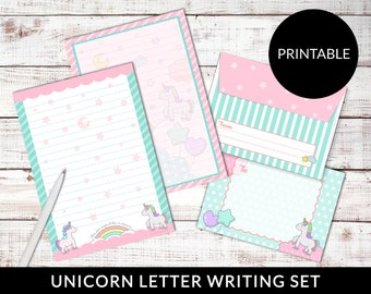 PRINTABLE Letter Writing Stationery Set Cute Unicorn Sheets Envelopes Instant Download