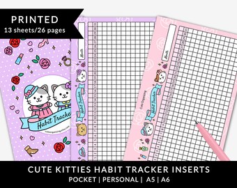 HANDMADE PRINTED habit tracker cat planner refills Filofax | Louis Vuitton | Kikki.K | Gillio | Mulberry |Van der Spek