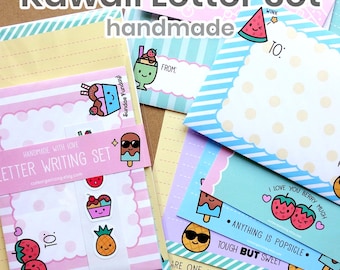 Cute Kawaii letter writing paper stationery set handmade ideal for kids children ice cream sundae pineapples strawberries watermelons