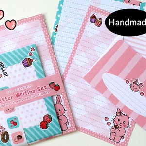 Carino Kawaii coniglietti lettere carta da lettere cancelleria set fatto a mano stampato ideale per bambini