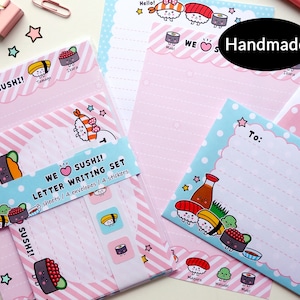 Carino kawaii sushi lettera carta da lettere set cancelleria fatto a mano stampato ideale per bambini