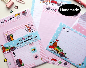 Cute sushi letter writing paper stationery set handmade printed ideal for kids children