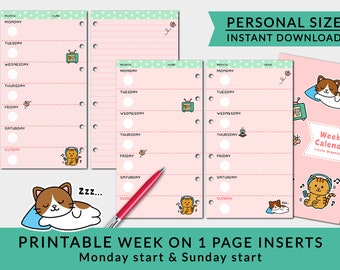 STAMPABILE Dimensione personale settimana senza data su 1 pagina calendario settimanale inserisce simpatici gattini gattini Filofax, download immediato di Louis Vuitton