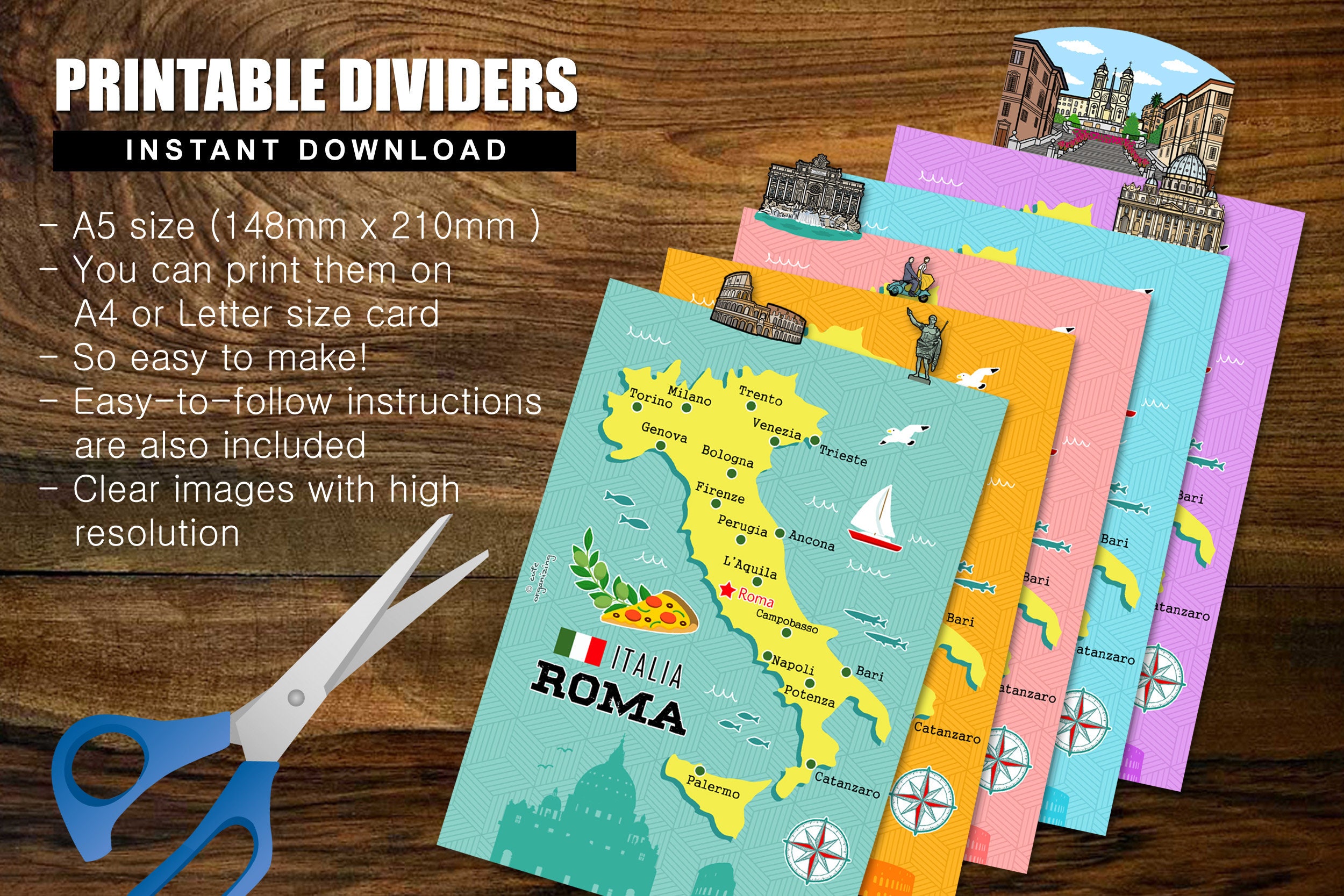 PRINTABLE A5 Size Rome Planner Dividers Italy Cute Kawaii | Etsy