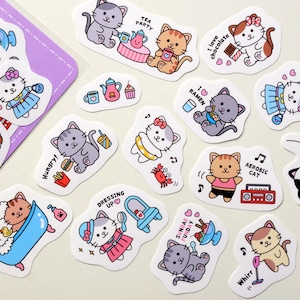 Cute kawaii cats kitties stickers 13 pieces matte stickers planner stickers perfect gift for girls