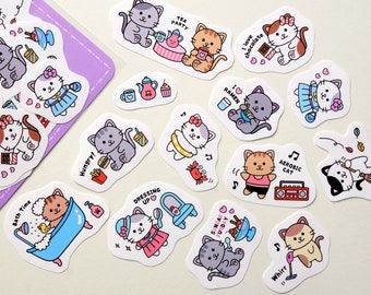 Cute kawaii cats kitties stickers 13 pieces matte stickers planner stickers perfect gift for girls