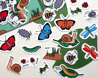 Cute kawaii bugs insects 23 pieces butterflies caterpillars ladybirds spiders snails grasshoppers matte stickers