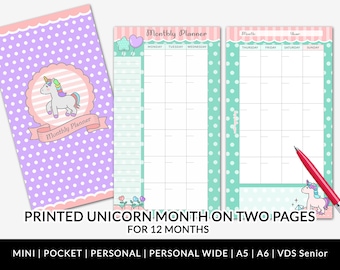 Handmade Unicorn Planner Inserts: Undated Monthly Pages