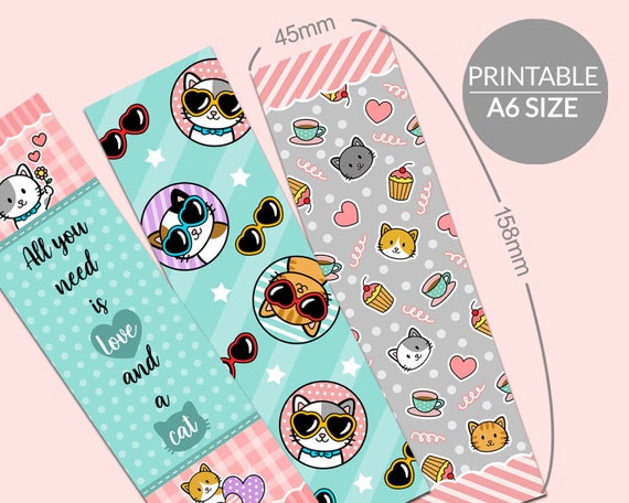 printable page markers bookmarks a6 size cute kawaii kitty cat etsy