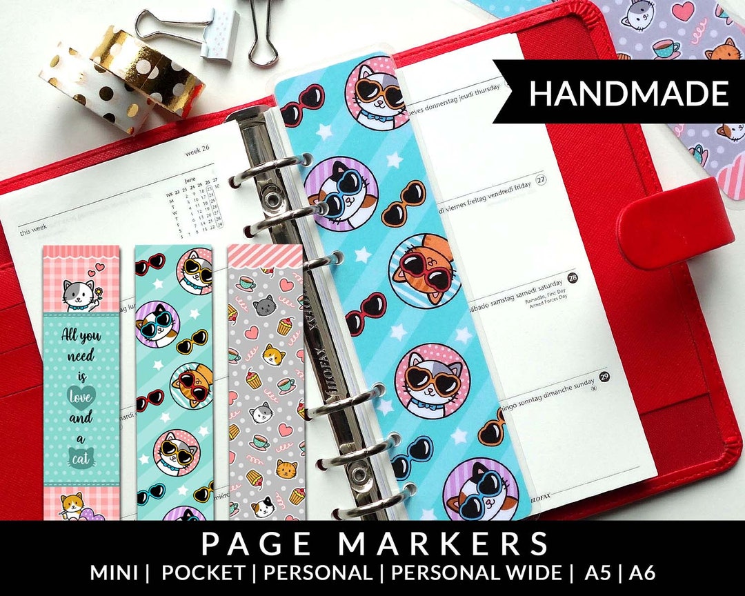 HANDMADE Planner Page Markers Cute Cats Kitties Mini | Pocket ...