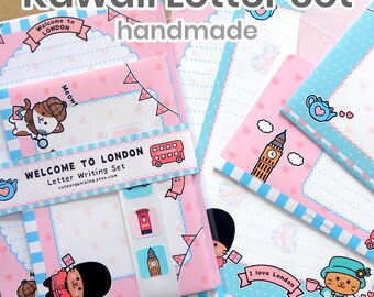 Cute Kawaii London writing paper cute cats stationery set ideal for kids children boys and girls London-themed England Great Britain
