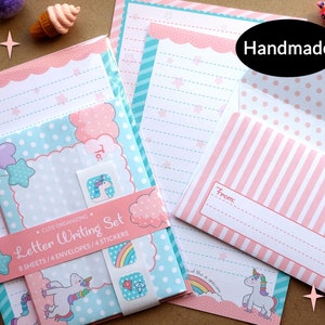 Unicorn letter writing paper stationery set handmade ideal for kids children