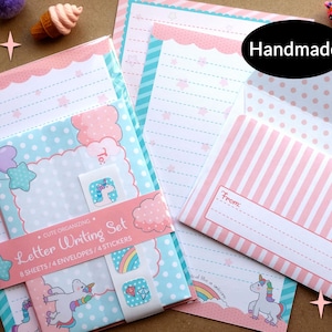 Carino Kawaii Unicorno lettera carta da lettere cancelleria set fatto a mano ideale per bambini