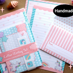 Unicorn letter writing paper stationery set handmade ideal for kids children