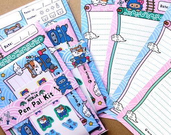 Cute Kawaii Ninja Kitty Cats letter writing paper envelopes stickers pen pal kit stationery set handmade ideal for kids children