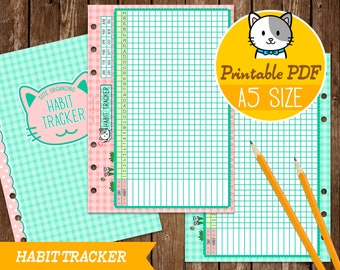 PRINTABLE A5 Size Habit Tracker Cute Kawaii Kitty for Filofax Kikki.K Louis Vuitton Organizer Planner Instant Download