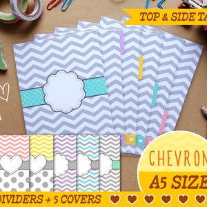 PRINTABLE A5 Size Chevron Dividers 5 Top Tabs, 5 Side tabs, 5 Covers Filofax A5, Kikki.K Large, Louis Vuitton GM Agenda Instant Download