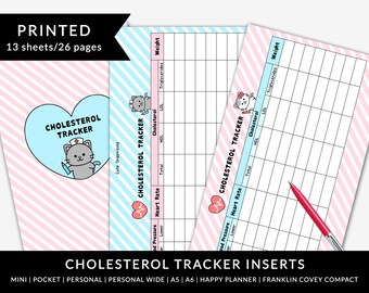 PRINTED cholesterol blood pressure heart rate tracker health planner inserts Filofax Louis Vuitton Kikki.K Gillio Mulberry Happy Planner