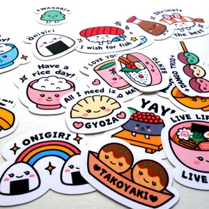 Cute kawaii Japanese food cuisine 19 pieces sushi ramen takoyaki miso gyoza bento dango onigiri matte stickers image 2