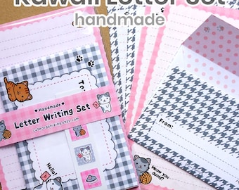 Cute kawaii cats kitties letter writing paper stationery set handmade ideal for kids children