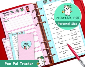 PRINTABLE Personal Size Pen Pal Tracker Cute Kawaii Kitty for Filofax Kikki.K Louis Vuitton Organizer Planner Instant Download