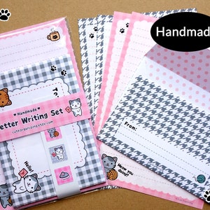 Cute kawaii cats kitties letter writing paper stationery set handmade ideal for kids children