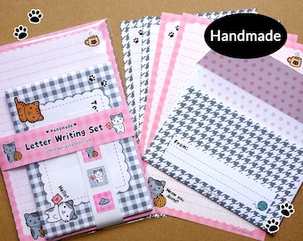 Cute cats kitties letter writing paper stationery set handmade ideal for kids children