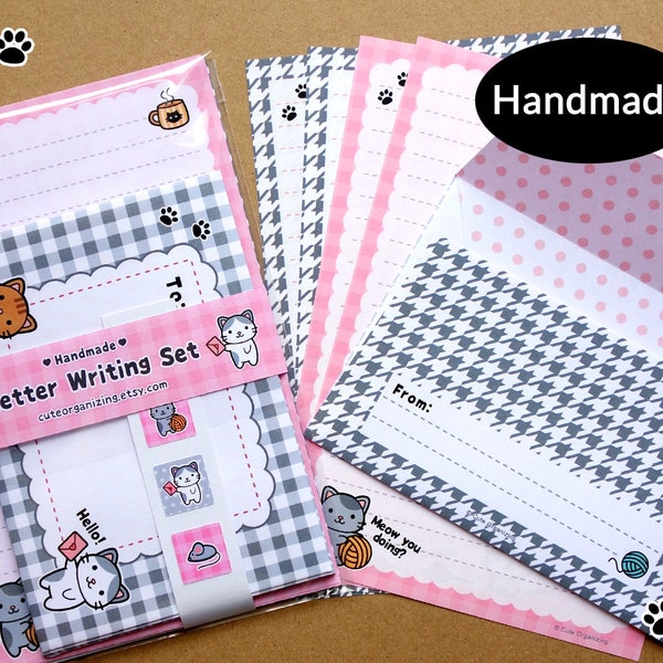 Cute cats kitties letter writing paper stationery set handmade ideal for kids children