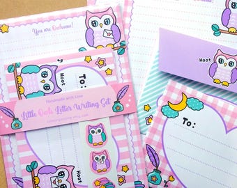 Cute Kawaii owls letter writing paper stationery set handmade ideal for kids children