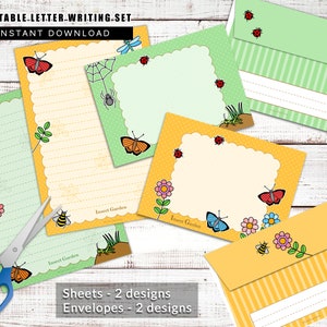 PRINTABLE Letter Writing Stationery Set Cute Bugs Insects Sheets Envelopes Instant Download ideal for children kids boys and girls image 2