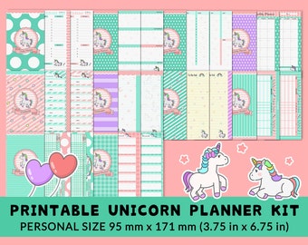 STAMPABILE Dimensioni personali kit planner simpatico unicorno quotidiano settimanale mensile calendario carta da lettere todo contatti spesa password abitudini tracker