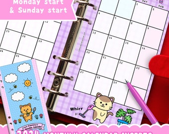 HANDMADE Printed 2024 monthly calendar planner inserts month on two pages Cute Kitties Cats Filofax | Louis Vuitton |  Gillio | Mulberry