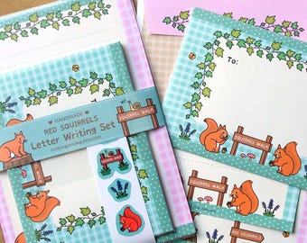 Handmade Cute English Red Squirrels Stationery Set: Woodland Illustration Writing Paper