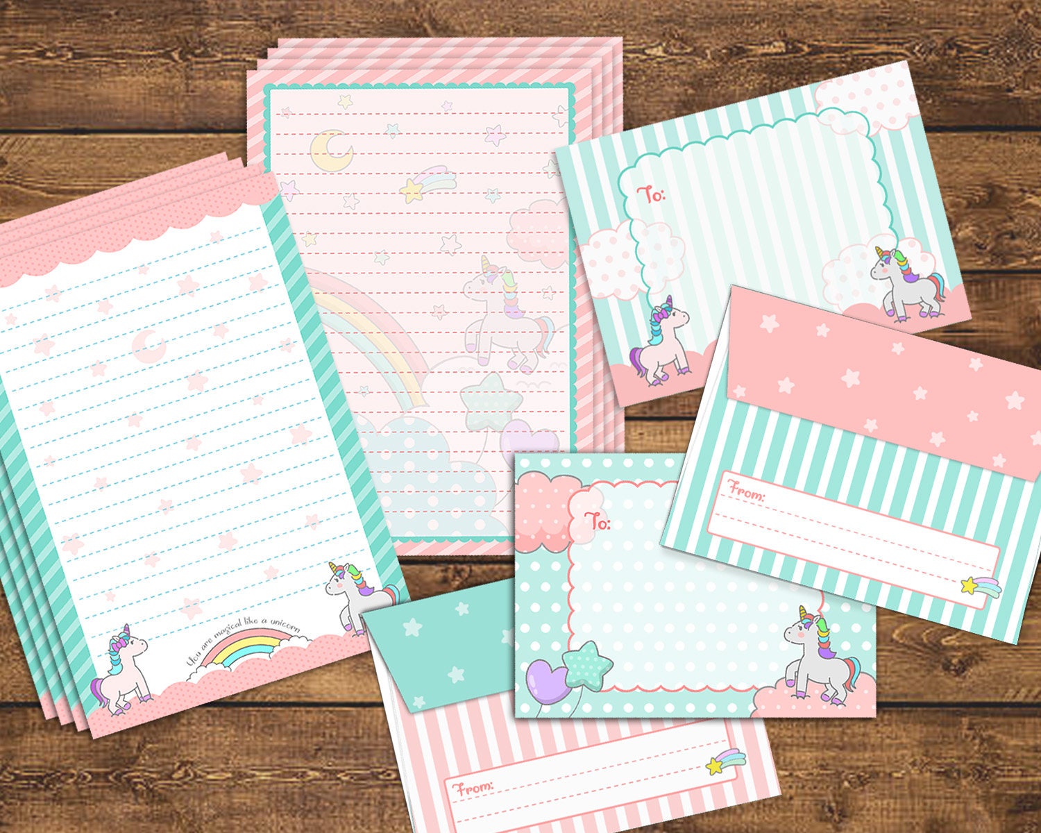PRINTABLE Letter Writing Stationery Set Cute Unicorn Sheets Etsy