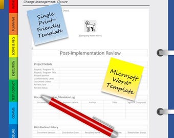 Post-Implementation Review Template | PIR | Project Review | Project Closure Report | IT Project Management | Print-Friendly | Word