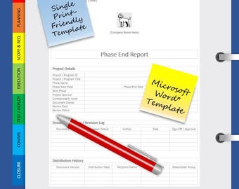 Phase End Report Template | IT Project Management | Print-Friendly | Microsoft Word