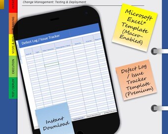 Defect Log / Issue Tracker Template | Project Management | QA Testing | Excel (Macro-Enabled) | User Guide, Completed Example & Dashboard