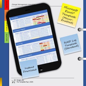 RAID Log Excel Template (Standard) | Risk, Issue, Assumption, Dependency Tracker | Project Management Spreadsheet (XLSM)