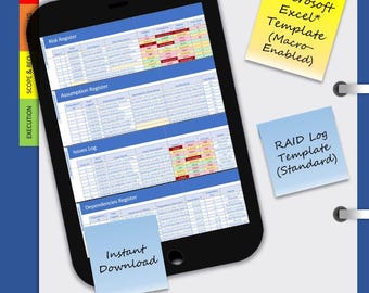 RAID Log Template | IT Project Management |  Macro-Enabled | Microsoft Excel